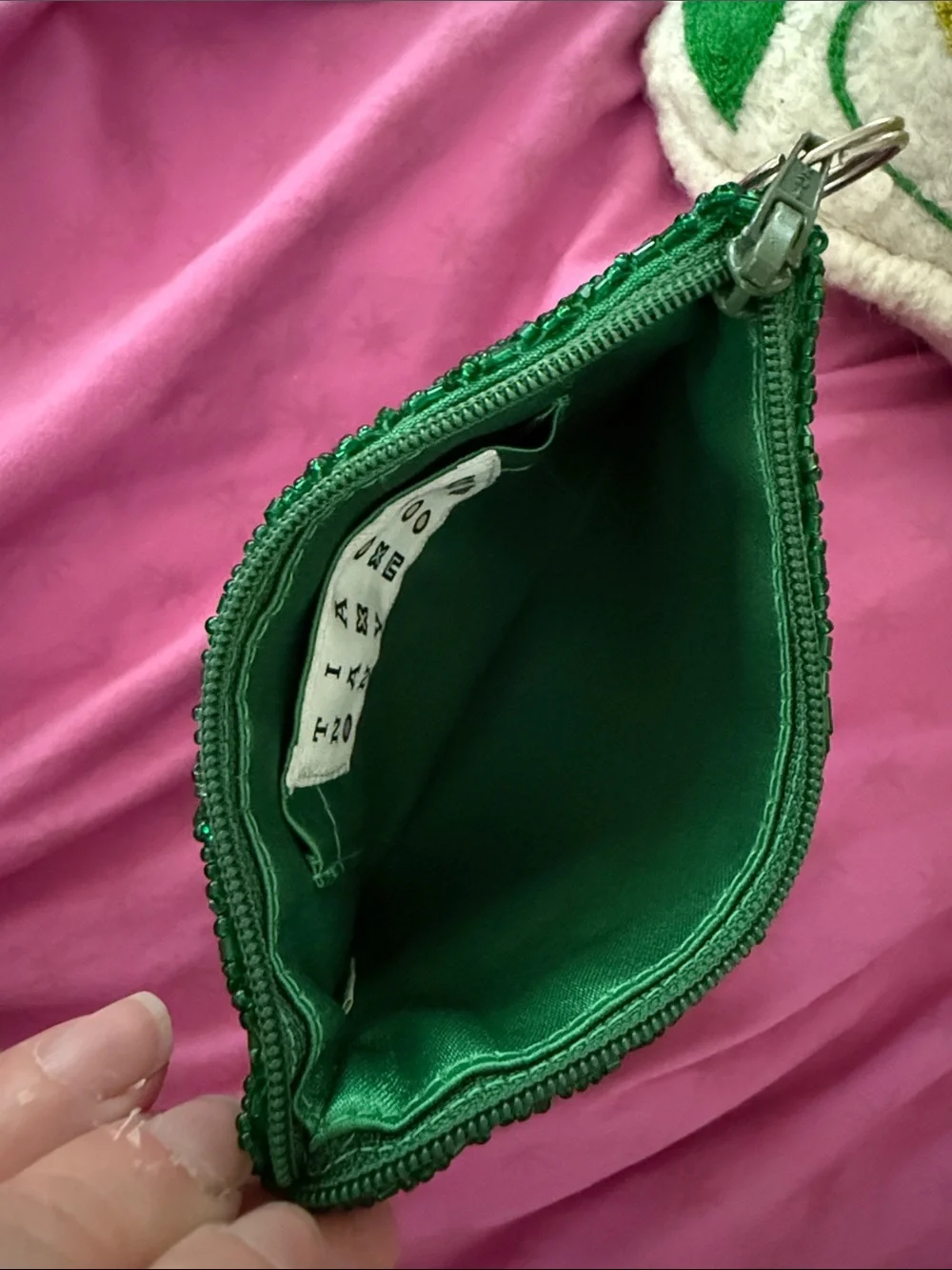 Tiana NY Green Beaded Mini Wallet with White Cowboy Boot Motif